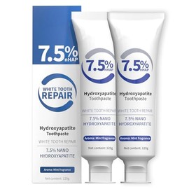 Pasta de dientes de hidroxiapatita, 7,5% de hidroxiapatita, pasta de dientes sin flúor, dientes blancos brillantes y aliento fresco de larga duración, ideal para todo tipo de dientes sensibles（2pcs）