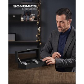 SONGMICS Caja de Relojes para 6 Relojes, Estuche de Relojes, 11.2 x 30 x 8 cm, Negro MJWB06B01