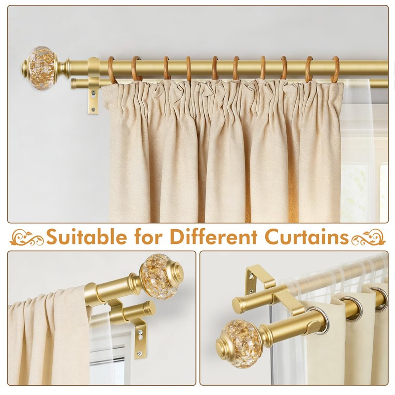 1 Inch Luxury Gold Double Curtain Rods 72-144 Inches (6