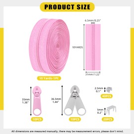 Mardatt 81 Pieces Zip Repair Kit, 10 Yards #5 Nylon Zip Band with 10 Pieces Zip Slider, 10 Pieces Double Zip Slider, 60 Pieces Bottom Top Stopper (Pink)