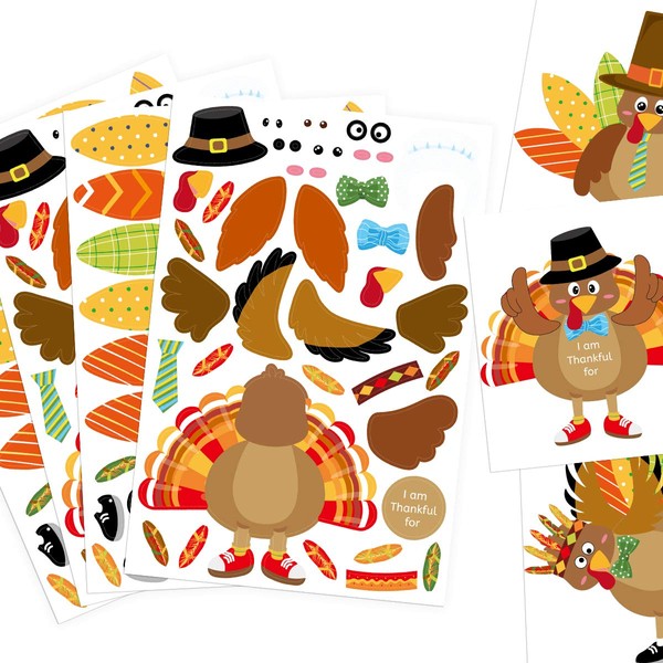 Make-A-Turkey Stickers Thanksgiving Stickers for Kids Turkey Crafts Games Party Favors Supplies 20 Set