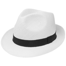 Lipodo White City Trilby Women's / Men's Hat Made of 100% Paper Straw Sun Hat in S, M, L, XL - Made in Italy - Straw Hat in White with Grosgrain Ribbon - Spring/Summer, White, M