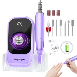 Professional Electric Nail Drill File, HUGMAPLE 45000RPM Portable E-File Machine with Bits & Base, Cordless Rechargeable Nail Drill Kit for Shaping, Removing & Polishing Gel Nails Salon Home (Purple)