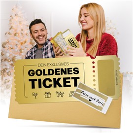 Festicy Golden Voucher to Fill Yourself 2024, Golden Ticket, Christmas Card with Envelope, Scratch Cards to Write Yourself, Travel Voucher, Creative Birthday Card
