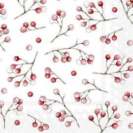 Boston International IHR Cocktail Napkins 3 Ply 5" x 5" Winter Berries White
