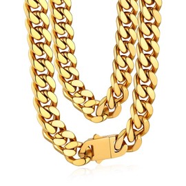Bandmax Gold Cuban Chain Necklace for Men Women 12MM Wide Big Heavy Metal Link Chain 22 Inches Cubanas Cadenas Hombres
