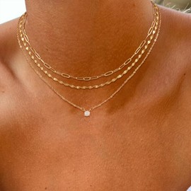 ASCOMY Layered Necklaces for Women Gold Necklace 14K Gold Plated Pendant Necklace Layered Paperclip Choker Twist Rope Chain CZ Necklace Gold Layered Necklaces Set Simple Necklaces for Women