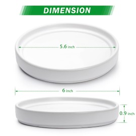 D'vine Dev Modern Round 6 Inch Ceramic Plant Pot Saucer, Planter Pot Drainage Tray for Indoor Plants, Set of 2, Matte White, 97-T-A-22