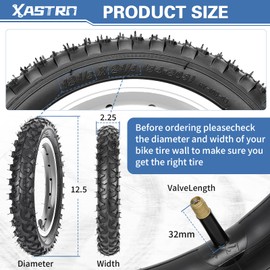 Xastro 2 x 12.5 Inch Tyres Kid Bike 12 1/2 x 2 1/4 (12.5 x 2.25) 54-203 Bicycle Tyres and Tube AV32 mm Valve Compatible 12.5 Inch Children's Bicycle Tyres Pram Bicycle Trailer Scooter
