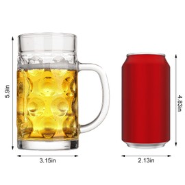 ZHENGYAOYANG 20oz Glass Beer Mugs for Freezer Set of 4 with Handle, Large Glass Beer Stein, Beer Cup Mug for Water, Drinks, Lead-Free Glasses for Men in Pub, Home
