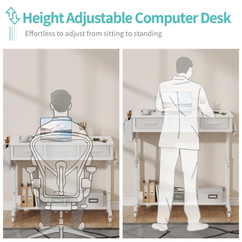 Rolling Standing Desk Adjustable Height with Drawers, 40 Inch Mobile