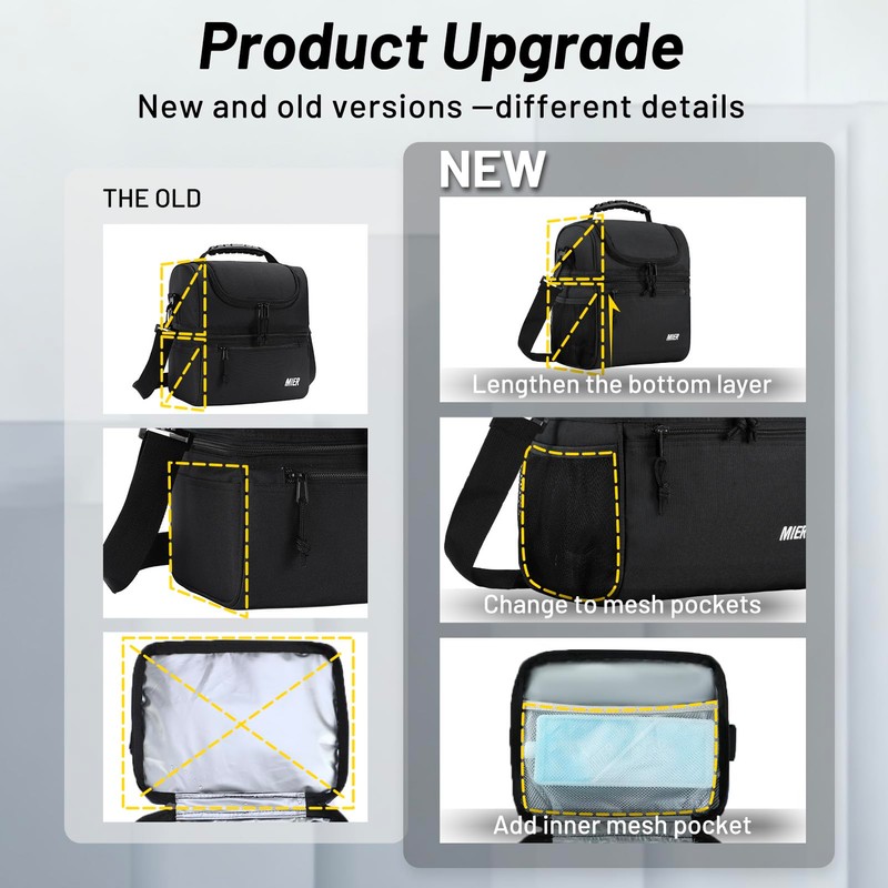 MIER Insulated Lunch Box Dual Compartment Lunch Bag Leakproof Cooler