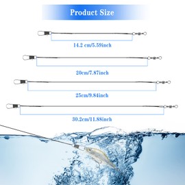 Iyowei 100 PCS Fishing Wire Leaders, 15/20/25/30cm Stainless Steel Wire Traces Pike Fishing Tackle Fishing Hook Anti-Bite Wire Line Leader with Rolling Swivels and Snaps