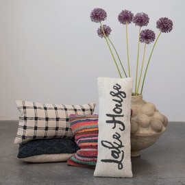 Creative Co-Op Knitted Punch Hook Throw, Navy Pillow, Blue