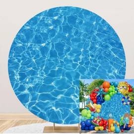Laeacco 7.2x7.2ft Swimming Pool Round Backdrop Blue Water Wave Ripple Circle Backdrop Cover Ocean Seawater Photo Background for Baby Shower Adults Children Birthday Party Portrait Photo Booth Props