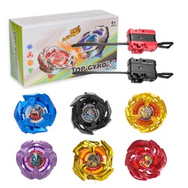 Gyro X Set, 6 Right Spinning Blade Tops and 2 X Launhcers, Great Starter Set Battle Game for Boys Toys Kids Birthday Gift 6+ Years Old