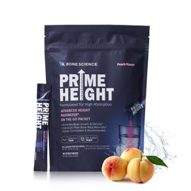 BONE SCIENCE Prime Height Multivitamin Powder for Kids & Teens, Bone & Immune Support, Sugar-Free Peach Flavor, 16 Key Nutrients, Easy Drink Mix, 30 Sticks