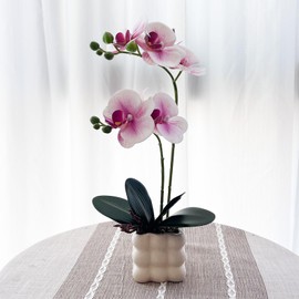 LZTDRZH Artificial Orchids in Vase, Purple and White, 14 in Height, Home Decor Orchid Artificial Flowers