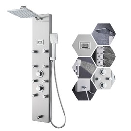 MENATT 304 Stainless Steel Shower Panels System with 8 Body Jets, Shower Tower with Adjustable 9 inch Rainfall Shower Head, Handheld Shower Wand, Brushed Nickel