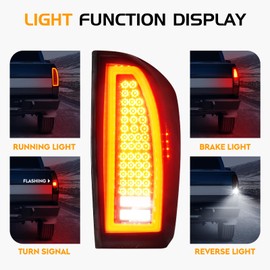 LED Tail Light Fit for Toyota Tacoma 2016-2023, Taillight Assembly Replacement Left + Right Pair with Start-Up Dynamic Running Light, Smoke Lens