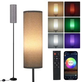 Frideko Floor Lamp for Bedroom, RGB Smart LED Bulb, 800LM, 3CCT&Brightness Dimmable, Music Sync& 16 Million DIY Colors, Bright Modern Corner Floor Lamps for Living Room, Foot Switch, Grey Lampshade