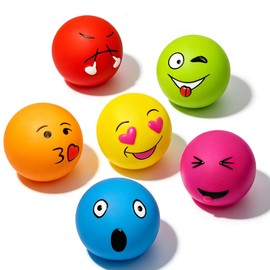 HOLYSTEED Soft Latex Squeaky Balls for Small Dogs, 6-Pack Smile Face Squeaky Dog Toys - 2-Inch Rubber Bouncy Fetch Toys, Assorted Colors for Indoor Outdoor Puppy Play