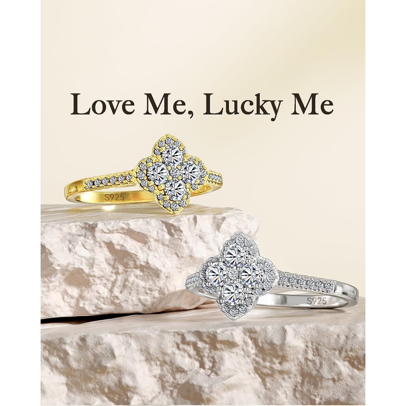 Gemtailor 1.3ct Four Leaf Clover Moissanite Lucky Ring for Women(Gold