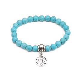 SBI Jewelry Lotus Flower Stackable Turquoise Bracelet for Women Friendship Stretch Wrap Beaded Silver Anniversary Birthday