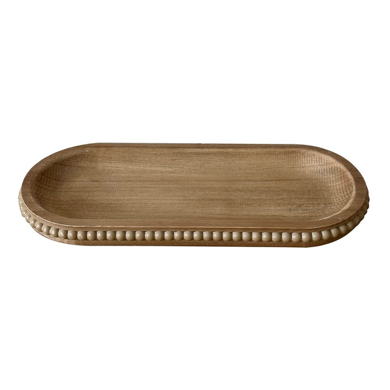 dwellington Wooden Farmhouse Decorative Tray, 11.8in Rustic Beaded Tray for
