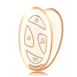 OFFCURVE Car Key Cover Car Key Case Key Fob Cover Car Key Protector 7 Buttons Compatible with Hyundai Ioniq 6 Grandeur GN7 Kona EV SX2 Grand Prix Azera (White Gold)