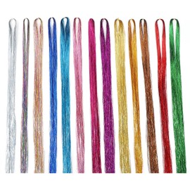 47 Inch Hair Tinsel Kit 13 Colors 2700 Strands Glitter Tinsel Hair Extensions Sparkly Tinsel Hair Strands with Tool (47 inch, 13 colors)
