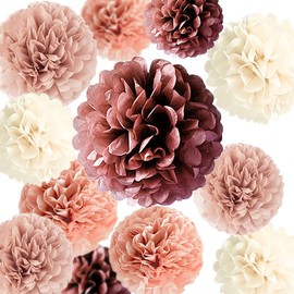 YBwanli 20 Decorative Rose Gold Pompoms Decoration Warm Theme, Wedding Decoration Table, Decoration Birthday, Tissue Paper Pompoms Paper Flower, Wedding Decoration, School Decoration, Include the Warm