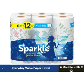 Sparkle Pick-A-Size Paper Towels Spirited Prints 6 Double Rolls = 12 Regular