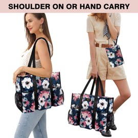 IBFUN Utility Tote Bag with 14 Exterior Interior Pockets Zip Top Teacher Tote Bag for Teacher/Work Women(Medium)