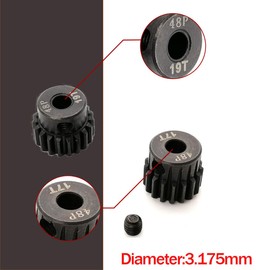 48P Pinion Gear Set Hardened 16T 17T 18T 19T 3.175mm RC Motor, 4 Pcs 48 Pitch Gears RC Upgrade Part with Hex Key
