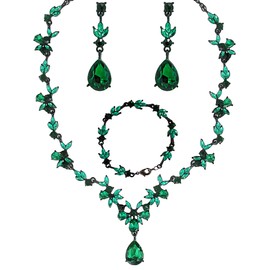 BiBeary Jewellery Set Bridal Women's Leaf Flower Wedding Statement Necklace Earrings Set Party Prom, Zirconia