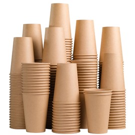 BYSNOW 300 Pack 12 oz Kraft Paper Cups, Disposable Brown Coffee Cups, Hot/Cold Drinking Cups, Paper Coffee Cups for Water, Coffee, Juice (12oz 300count)