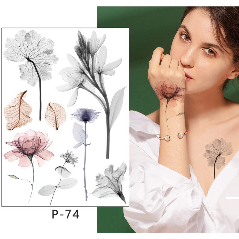 X-Ray Flower Tattoos Flower Tattoos Temporary Tattoos 5 Sheets Set