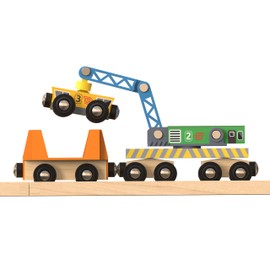 ORBRIUM Wooden Railway Work Trains Track Maintenance Crew with Breakdown Crane, Engine, Rail Inspection Engine, Track Carriers, Inspection Engine Carrier, Special Tracks, Compatible with Thomas, BRIO