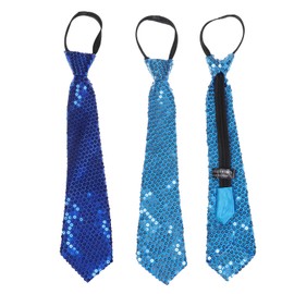 NiceYnn 2pcs Sequined Zipper Ties for Men, Glitter Sparkly Paillette Adjustable Pre-Tied Zip Necktie, Shinning Sequins Dance Party Magic Show Stage Performance Costume Tie Light Blue + Royal Blue