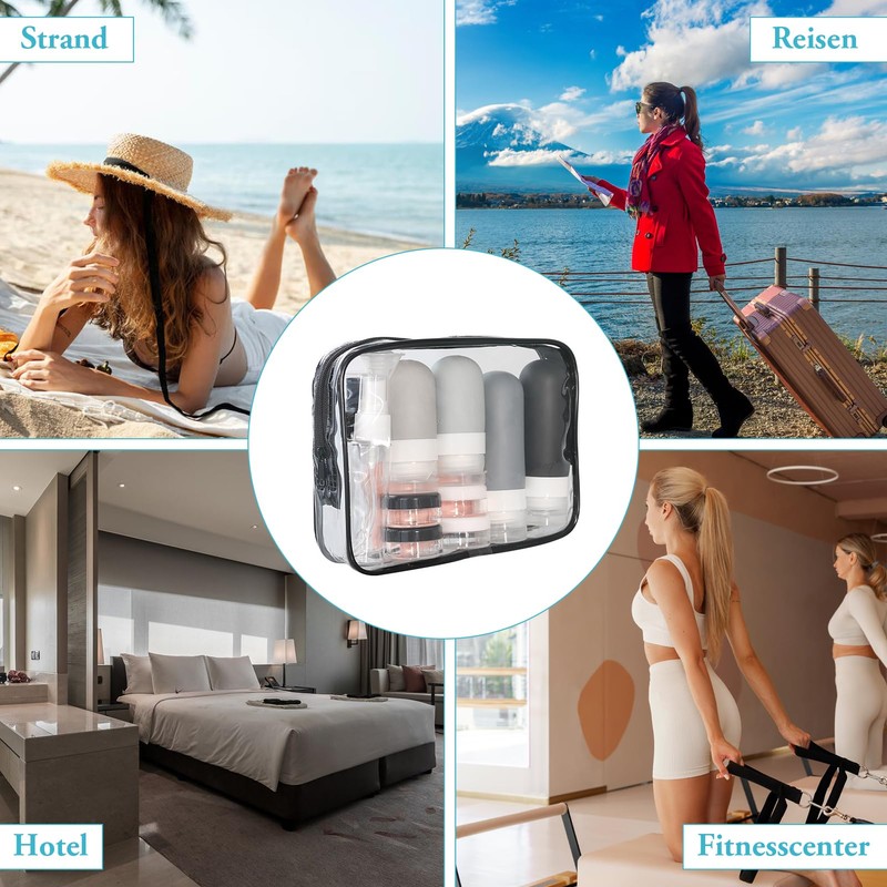 17 Stück Reiseflaschen Zum Befüllen, Silikon Reiseflaschen, Reiseset Flüssigkeiten Set