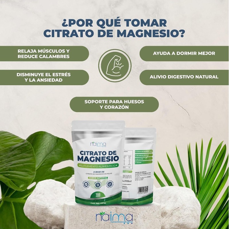 NAIMA Citrato de Magnesio en Polvo, 150 g Suplemento Alimenticio