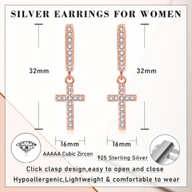 Estrellique 925 Sterling Silver Hoop Earrings for Women, Hoop Earrings Silver 925 Earrings Hanging, Hypoallergenic Hoop Earrings with Cross Eight-Tone Star Heart Pendant, Hoop Earrings with Zirconia,