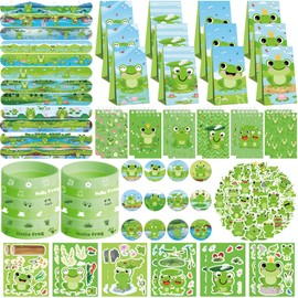 KEFAN Frog Party Favor Supplies including Cartoon Frog Theme Gift Bags, Wristbands, Stickers, Badge, for Frog Theme Kids Birthday Party Gift