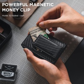 VULKIT Money Clip Wallet Pop Up Card Holder RFID Protection Mens Leather Wallet 2-IN-1 Business Card Holder For 7 Cards & 15 Bills