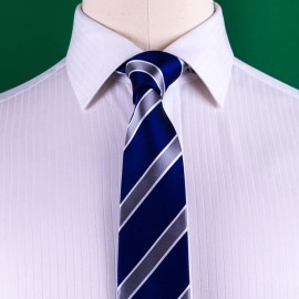 Fashion Blue & Silver Striped Formal Business Dressy Fashion Standard 3.15 Inch Tie Top