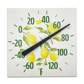 Taylor Ceramic Lemon Pattern Tabletop and Hanging Decorative Thermometer, Wall Home Decor for Living Room, Kitchen, Entryway, or Indoor and Outdoor Areas, 8-inch, Yellow