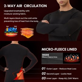 CL convallaria Men's Thermal Undershirt Tops Fleece Lined Long Sleeve Base Layer Compression Shirts 1 2 4 Pack, X Large, 4 Black