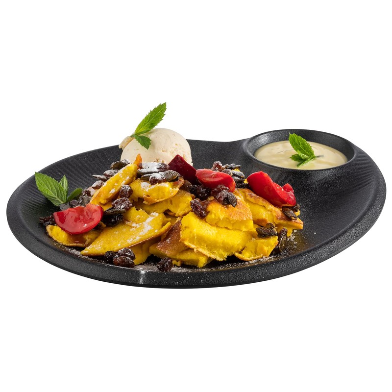 APS 85075 Nero Melamine Plate with Integrated Dip Bowl, Serving