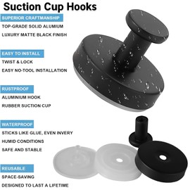 2 Pcs Suction Cup Hooks for Shower,Shower Hooks Waterproof Rustproof Reuse (Black)